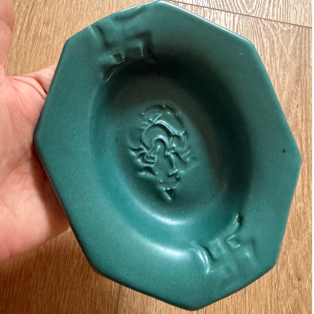 Timothy Studio Pottery Nepali Impression Bowl Teal Matte Glaze Octagonal 6.5"